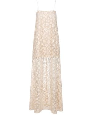 Kargede Neutrals Floral Crochet Sequin Trapeze Maxi Dress - Natural