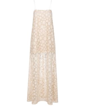 Kargede Neutrals Floral Crochet Sequin Trapeze Maxi Dress - Natural