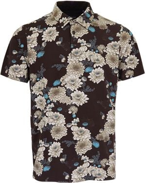 lords of harlech Pietro Serious Floral Polo Shirt - Black