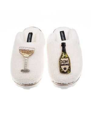 Laines London Neutrals Teddy Closed Toe Slippers With Dom Darling Champagne Brooches - White