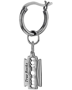True Rocks Gun Metal Sterling Mini Razor Blade Charm On Gun Metal Hoop - Gray