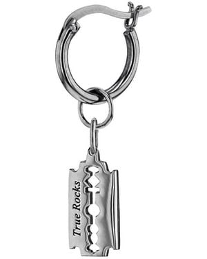 True Rocks Gun Metal Sterling Mini Razor Blade Charm On Hoop - Gray