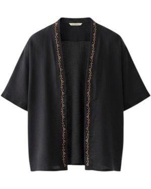 ORIGIN OF HEARTS Noir Hand-Embroidered Linen Kimono Shirt - Black