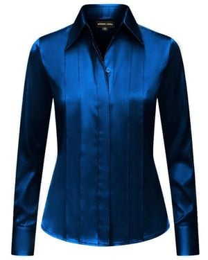 Madison / Savile Quartz Regent Pleated Satin French Cuff Shirt - Blue