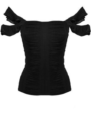 Sanctumum Toulouse Top With Flutter Sleeves - Black