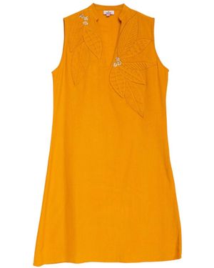 Niza Short Floral Print Dress With V-Neck - Orange