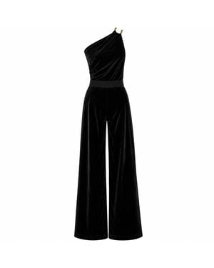Me & Thee Raring To Go Velvet Jumpsuit With Hardwear - Black