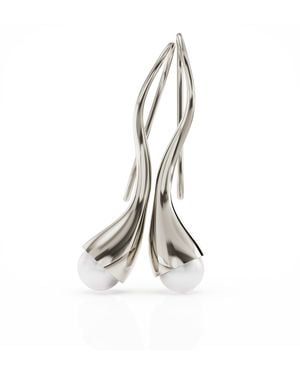 Linda Fiore Bella Solid Earrings With Large Freshwater Pearls - Metallic