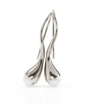 Linda Fiore Bella Solid Earrings With Large Freshwater Pearls - Metallic