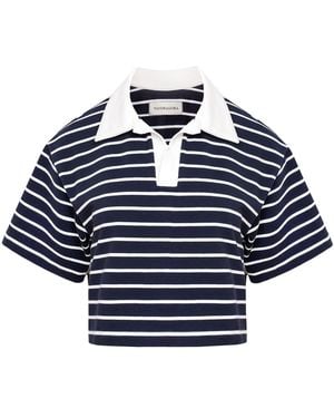 Mandragora Striped Cotton Cropped Top With Collar – Goia - Blue