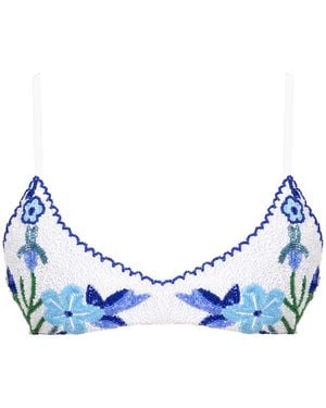 Self-Adore Euro Summer Hand-Beaded Embellished Bikini Top - Blue