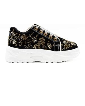 Rettrose Diana Luxury Satin Handmade Embellished Sneakers - Black