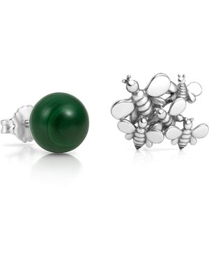 Unaloe Sterling Natural Qeen Malachite Stud Earrings – Contemporary Gemstone Designer Jewelry - Green