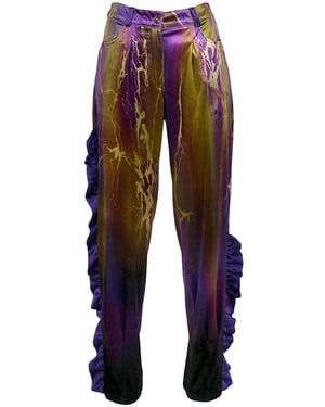 Lalipop Design Abstract Print Velvet High-Waist Pants - Purple