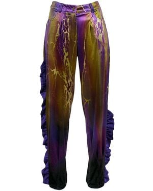 Lalipop Design Abstract Print Velvet High-Waist Trousers - Purple