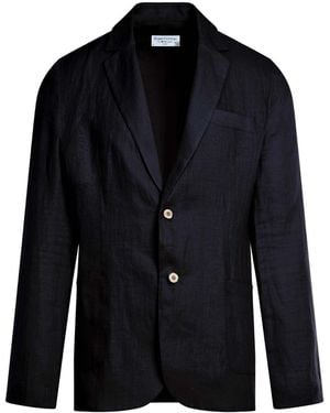 Haris Cotton Solid Lapel Neck Linen Blazer- Marine - Black