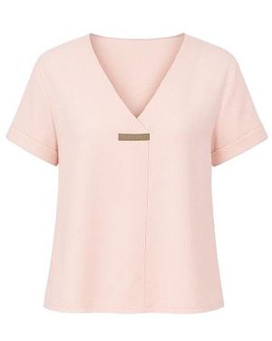 Conquista Short Sleeve Top With V Neck Detail - Pink