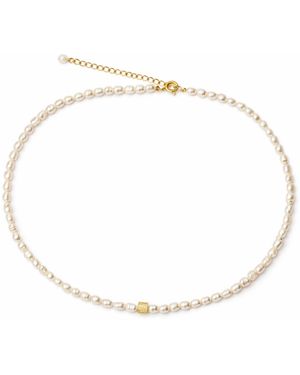 Pearl Code Choker Rice Pearls With Cube, -Plated - Metallic