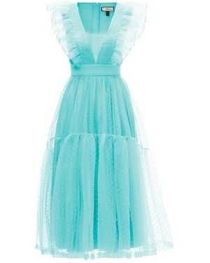 Nissa Polka-Dots Midi Dress Aqua - Blue