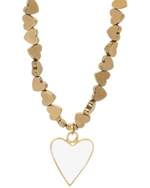 Ebru Jewelry Heart Pendant Hematite Stone Heart Shape Chain Necklace - Metallic