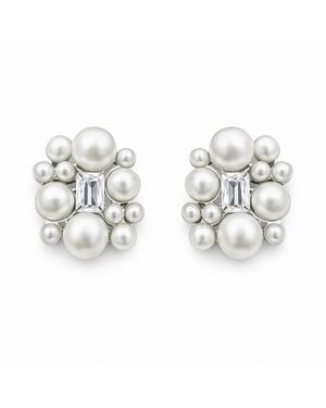 Maison De Gala Pearl & Crystal Cluster Stud Earrings - Metallic