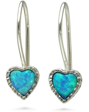 Isla Silver Sterling Fire Opal Heart Earrings - Blue