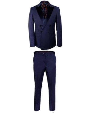 DAVID WEJ Alfredo Dress Double Breasted Velvet Peak Lapel Tuxedo Set – - Blue
