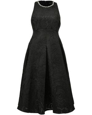 Smart and Joy Fit-And-Flare Collar Trim Textured Jacquard Dress - Black