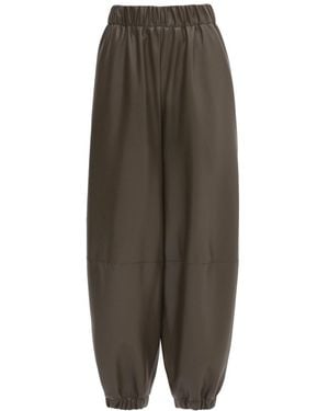 Julia Allert High-Waisted Wide Leg Faux Leather Joggers Khaki - Green