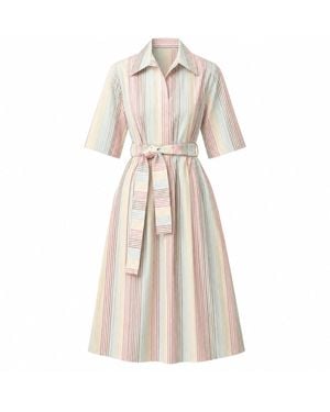 Exquise Keitha Belted Striped Midi Dress - Natural