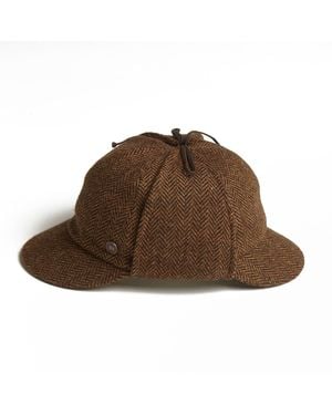 Dasmarca Hats Blake Umber Tweed Checks Italian Deerstalker Cap - Brown