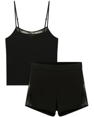 House of Silk Helen Viscose Lace Neckline Detail Cami Shorts Set - Black