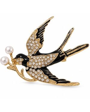 By Ozge Homeward Hope Pearl & Crystal Swallow-Tone Statement Brooch - Metallic