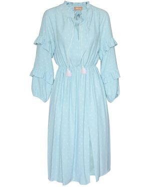 2KStyle Alexa Ruffled Floral Print Viscose Midi Dress With Tassels - Blue