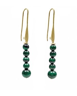 Farra Malachite Beaded Threader Earrings - Green