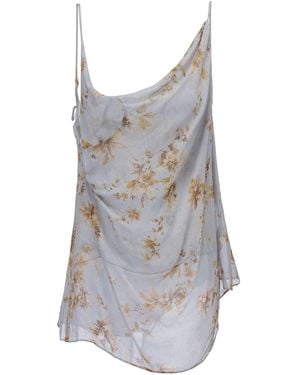 Belsize25 Dahlia Series – Floral Print Asymmetric Draped Cami Top - Grey