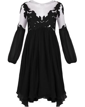 ALINA CERNĂTESCU Hermia Natural Silk Chiffon Embroidered Mini Dress - Black