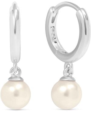 Esterah Petit Pearl Huggie Hoops - White