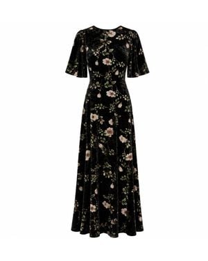 Traffic People Swan Song Metallic Floral Velvet Rene Maxi Dress - Black