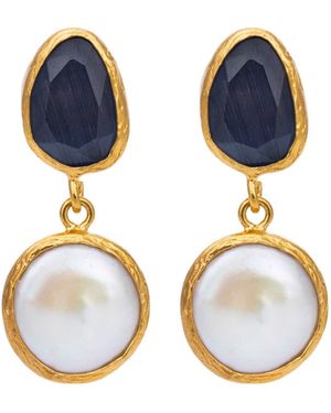 Kybele Studio Midnight Elegance Earrings With Cateye & Pearls - Blue