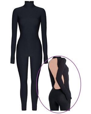 Monosuit Backless Long Sleeve Turtleneck Bodysuit Cosmic Chic - Blue