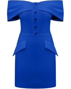 Tia Dorraine Steel Confidence Off-Shoulder Mini Dress - Blue