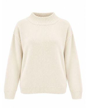 Luella Fashion Aviemore Heavy Gauge Cashmere Blend Funnel Neck Sweater Ivory - White