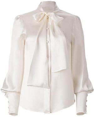 Lita Couture Silk Pussy-Bow Shirt - White