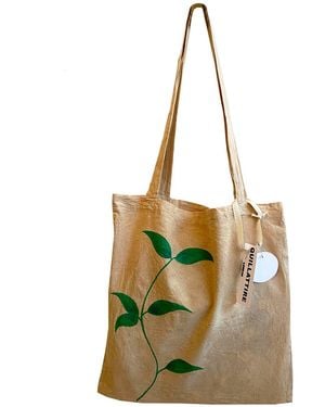 Quillattire Hand Painted Abstract Leaf Tote Bag - Multicolour