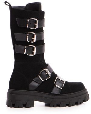 The 5Th Element Jagger Buckled Suede Combat Boot - Black