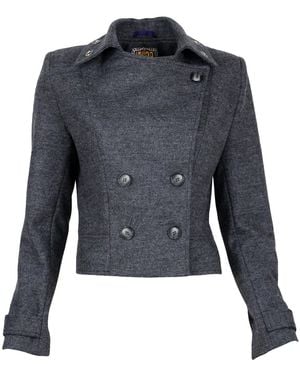 Lalipop Design Medium Wool Blend Colourful Eyelet Short Coat - Blue