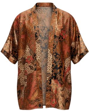 ORIGIN OF HEARTS Tarua Resort Satin Kimono Shirt - Brown