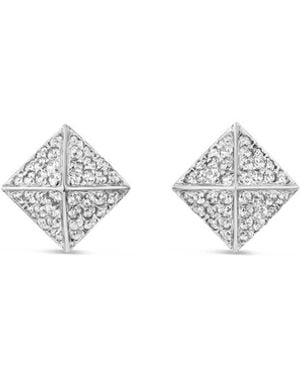 SALLY SKOUFIS Pyramid Stud Earrings With Made Cz Diamond Stimulant - White