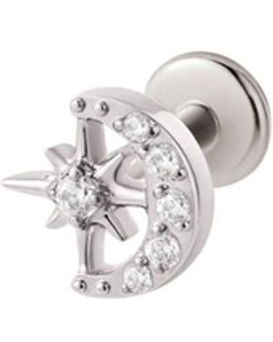 Vanhi Celestial Spark Threadless Flat Back Titanium Cartilage Stud - White